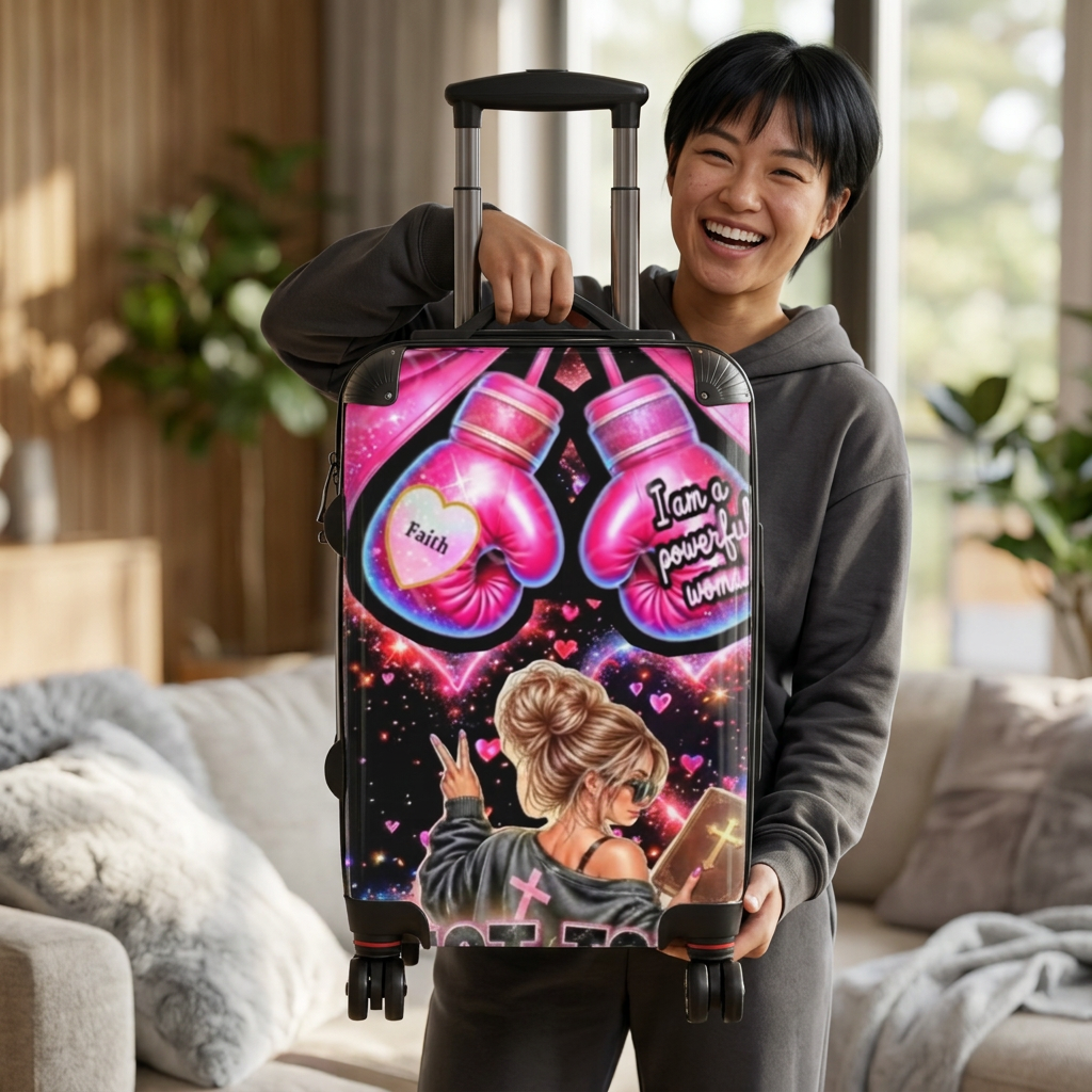 Faith Boxing Suitcase – Inspirational Travel Luggage with 'I am a powerful woman' Design