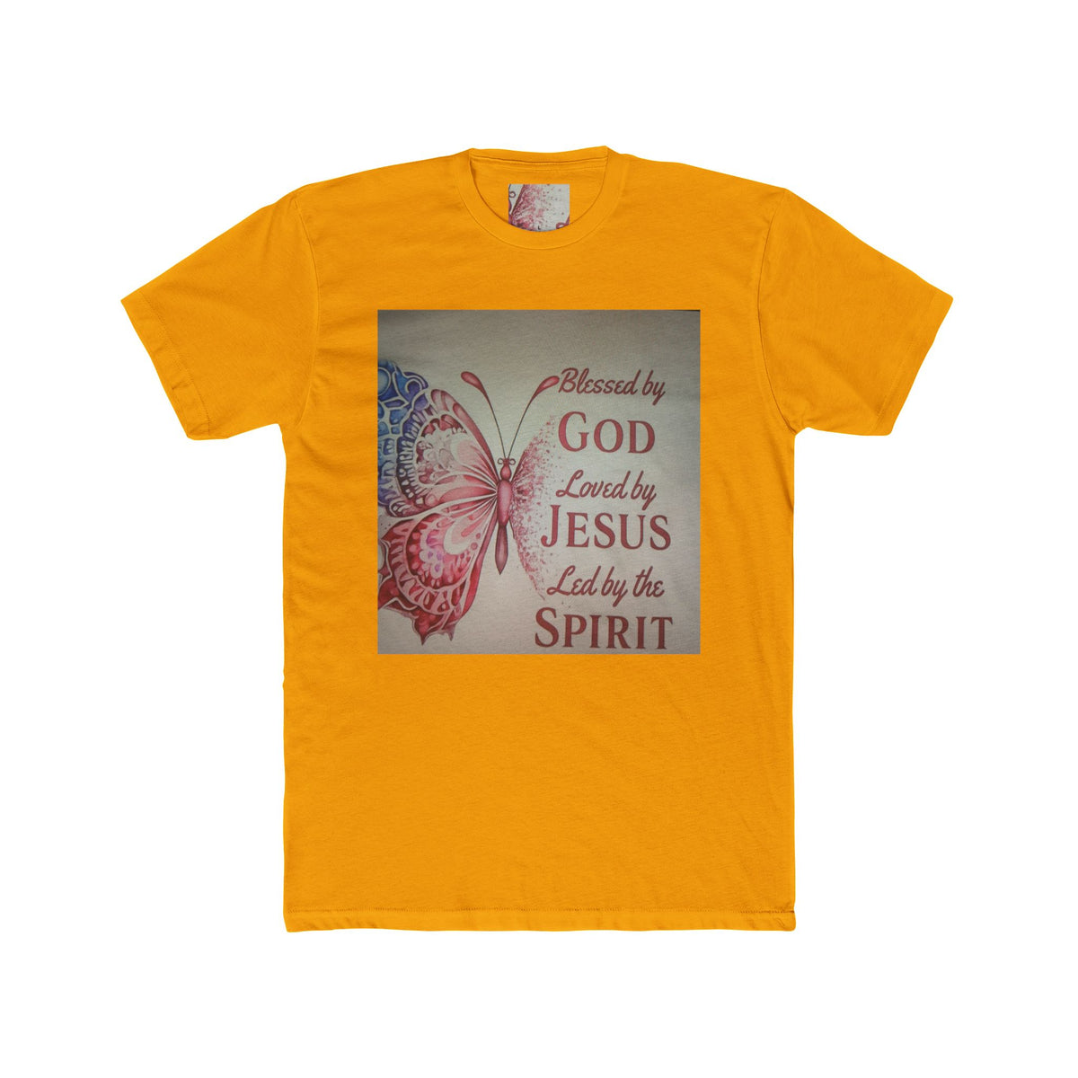 Blessed by God Butterfly Tee — "Blessed by God, Loved by Jesus, Led by the Spirit" Christian T-Shirt