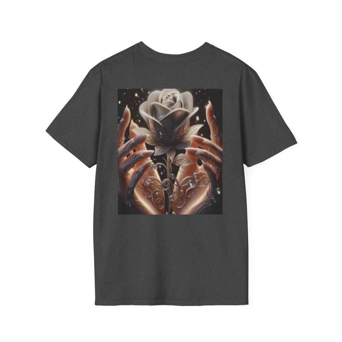 Floral Mystic Rose T‑Shirt — Ethereal Hands & Black Rose Graphic Tee