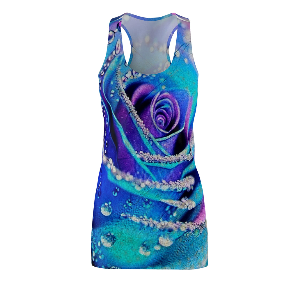 Blue Rose Racerback Dress — All-Over Print Floral Bodycon