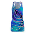 Blue Rose Racerback Dress — All-Over Print Floral Bodycon