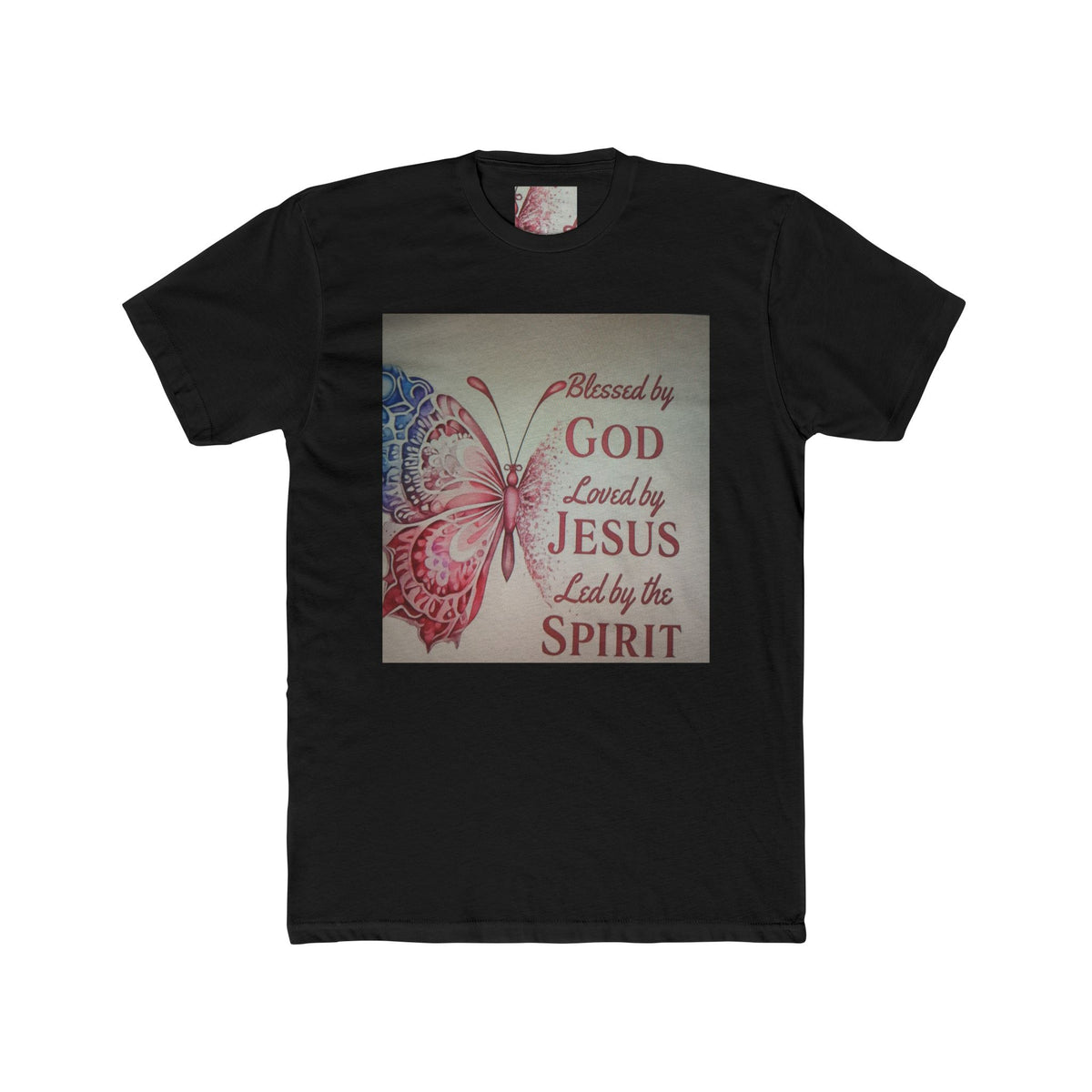 Blessed by God Butterfly Tee — "Blessed by God, Loved by Jesus, Led by the Spirit" Christian T-Shirt