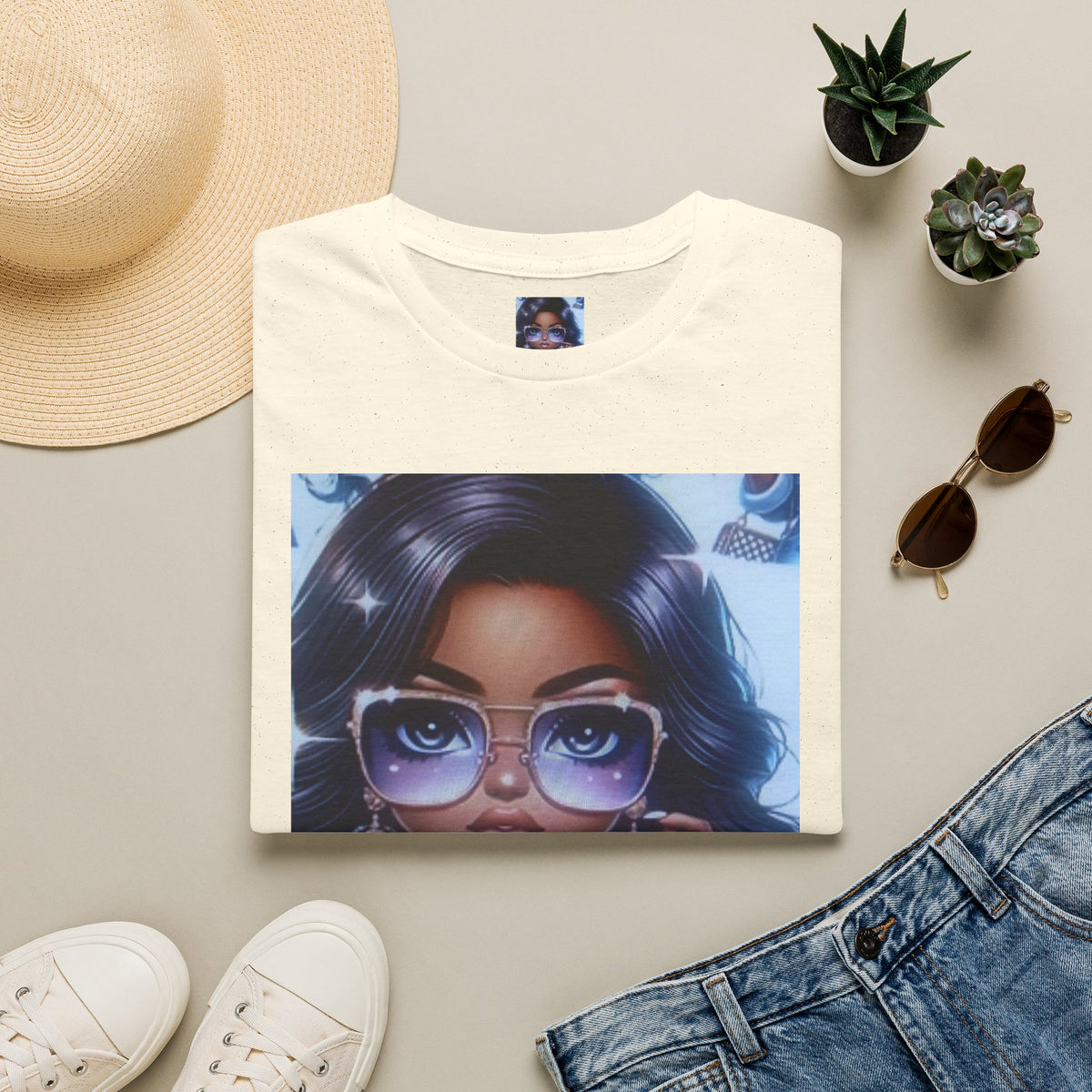 Afro Chic Graphic Tee — Girl with Sunglasses Illustration