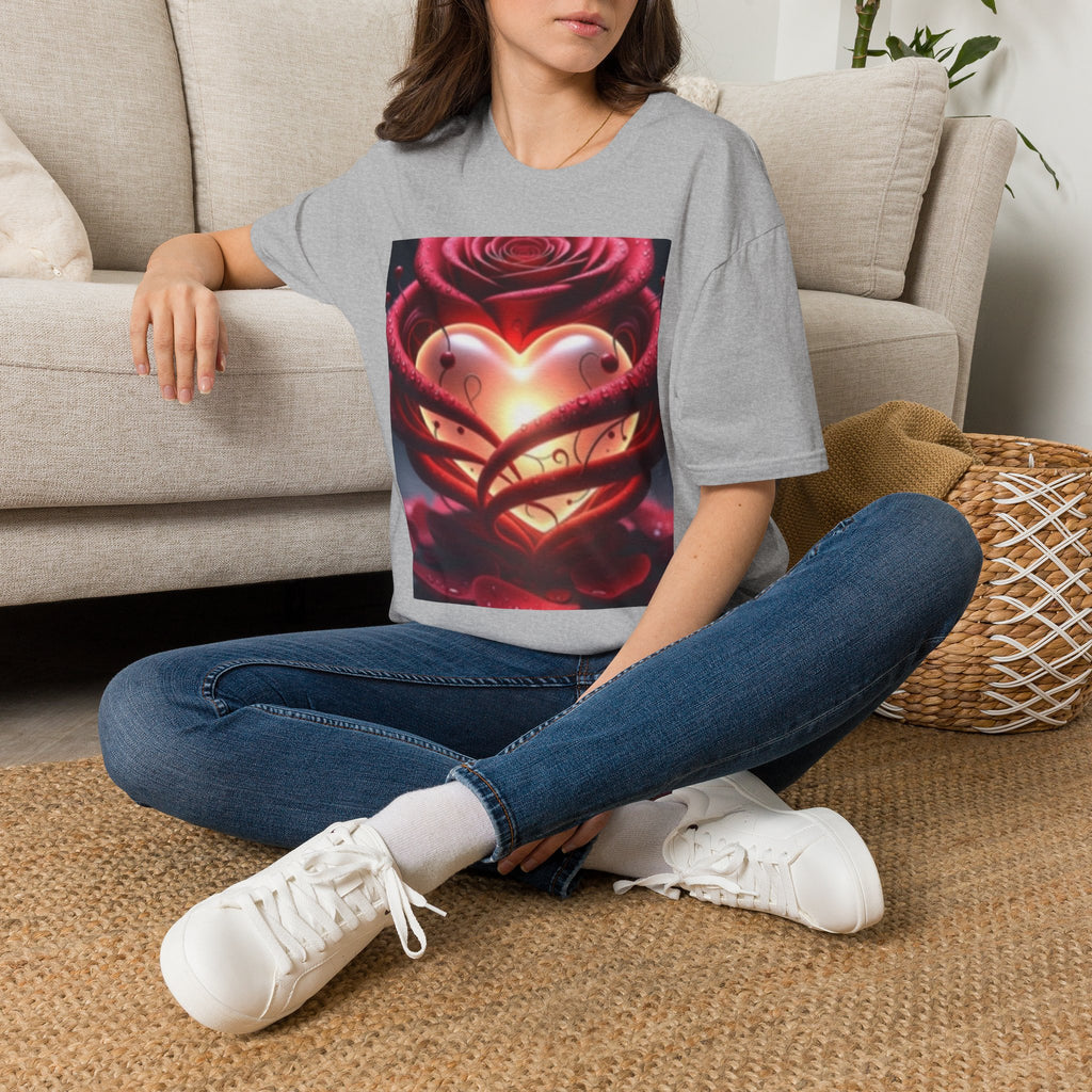 Heart Rose T-Shirt — Glowing Heart & Rose Graphic Tee