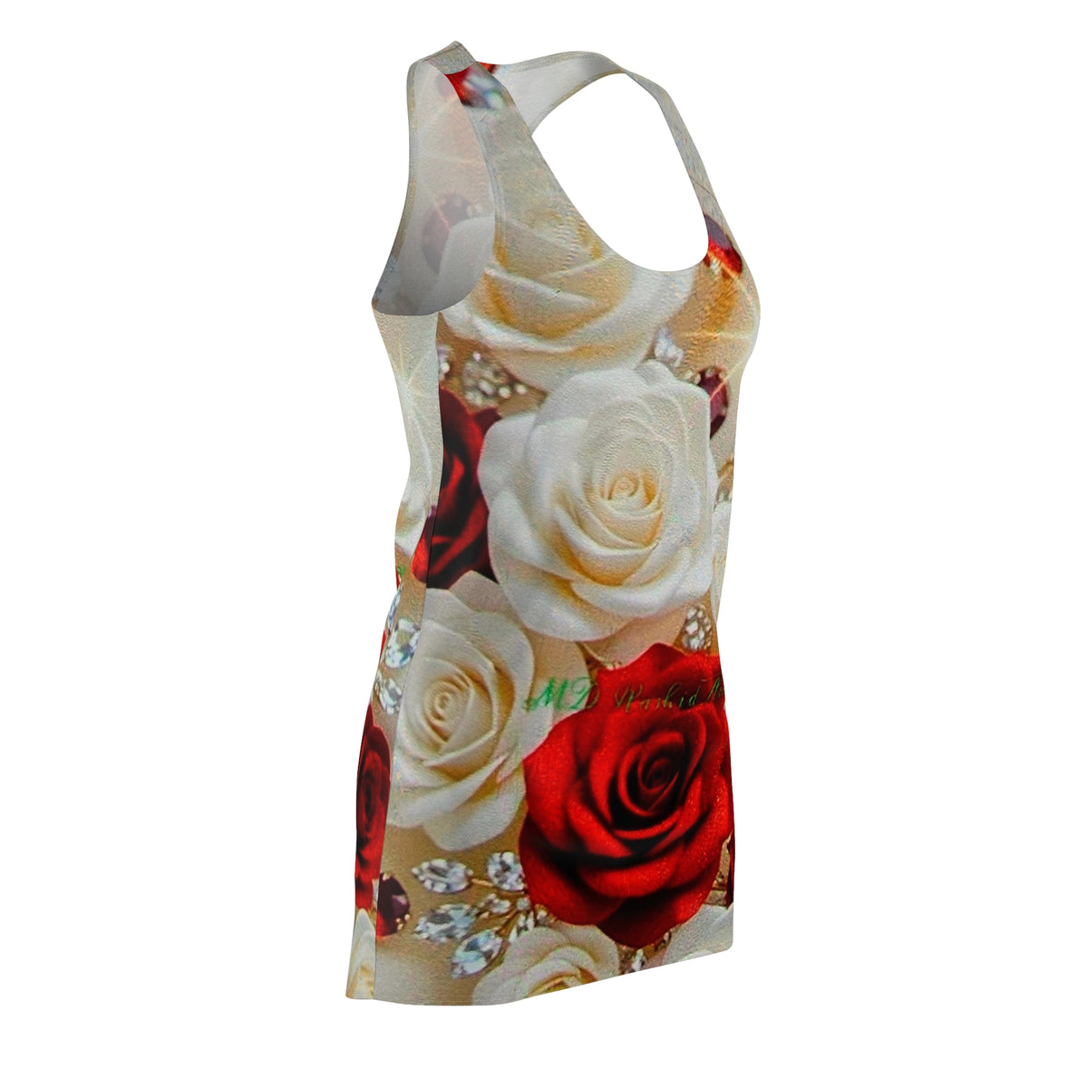 Rose Bouquet Racerback Dress – Red & White Floral All-Over Print