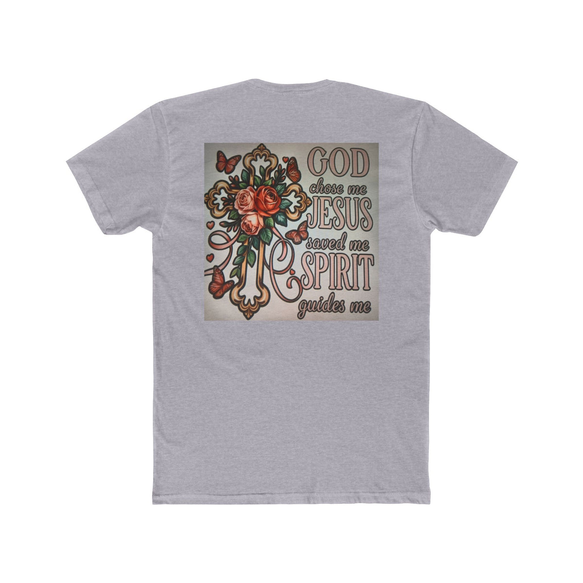 Christian Cross T-Shirt — "God Chose Me, Jesus Saved Me, Spirit Guides Me" Faith Tee