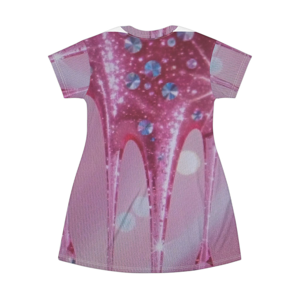 Pink Drip All-Over Print T-Shirt Dress — Sparkle Glam Summer Dress