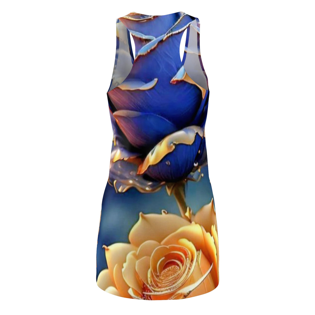Floral Racerback Dress — Vibrant Blue & Orange Rose All-Over Print
