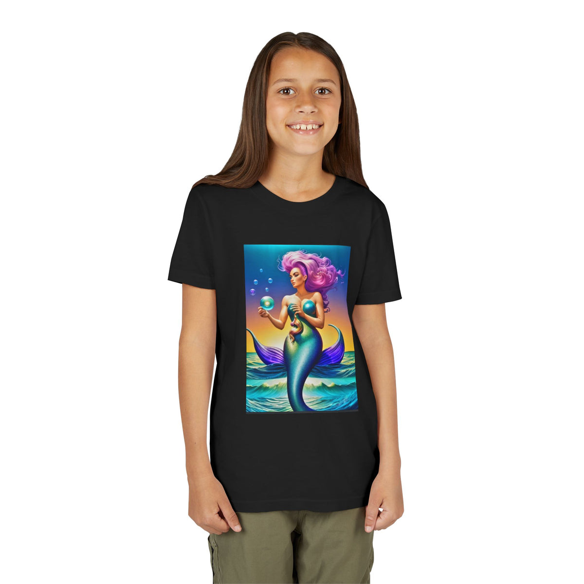Youth Mermaid Tee — Colorful Fantasy Mermaid Graphic Shirt for Kids