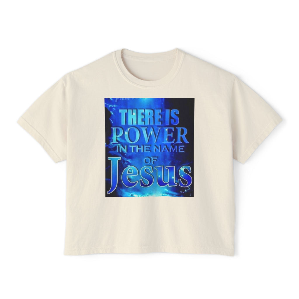 Women’s Boxy Tee — "There Is Power in the Name of Jesus" Christian Faith T-Shirt