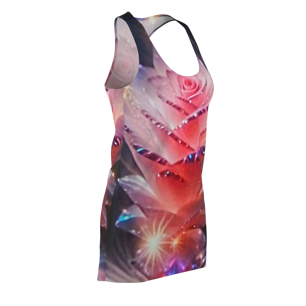 Rose Galaxy Racerback Dress — All-Over Print Floral Sparkle