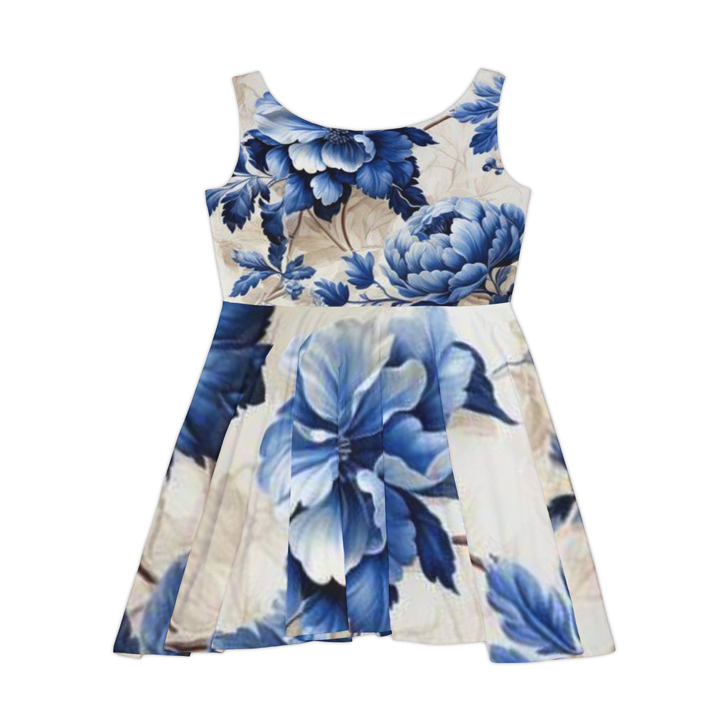 Blue Floral Skater Dress — Vintage Peony AOP Sundress