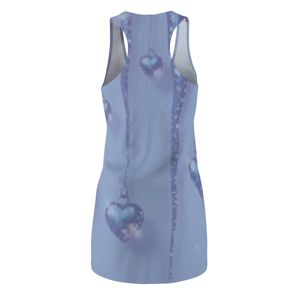 Heart Charm Racerback Dress — Pastel Blue All-Over Print