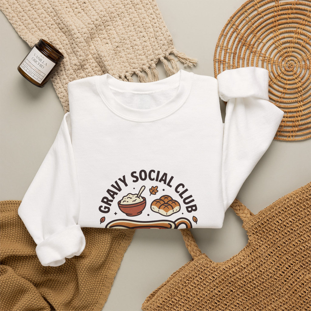 Crewneck Sweatshirt — "Gravy Social Club" Cute Comfort Food Graphic