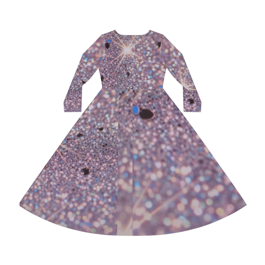 Sparkle Sequin Print Long Sleeve Dance Dress — Glitter Starburst AOP