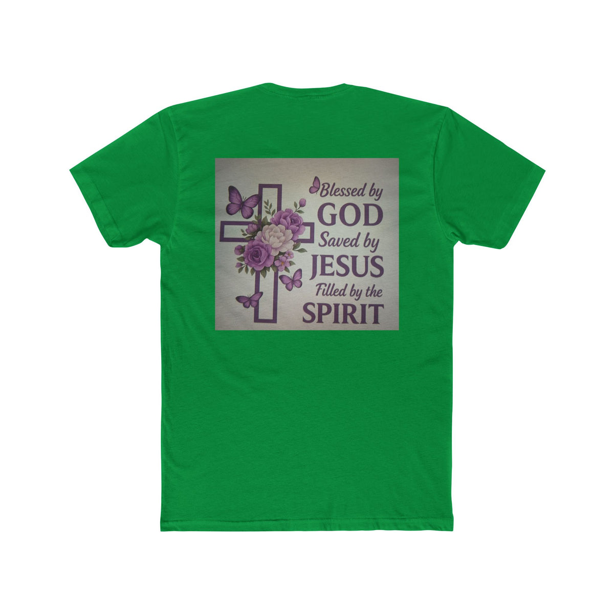 Christian Tee — "Blessed by God, Saved by Jesus, Filled by the Spirit" Floral Cross