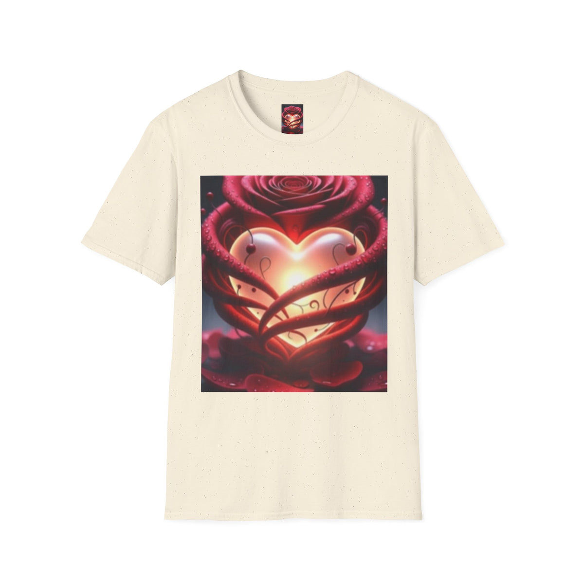 Heart Rose T-Shirt — Glowing Heart & Rose Graphic Tee