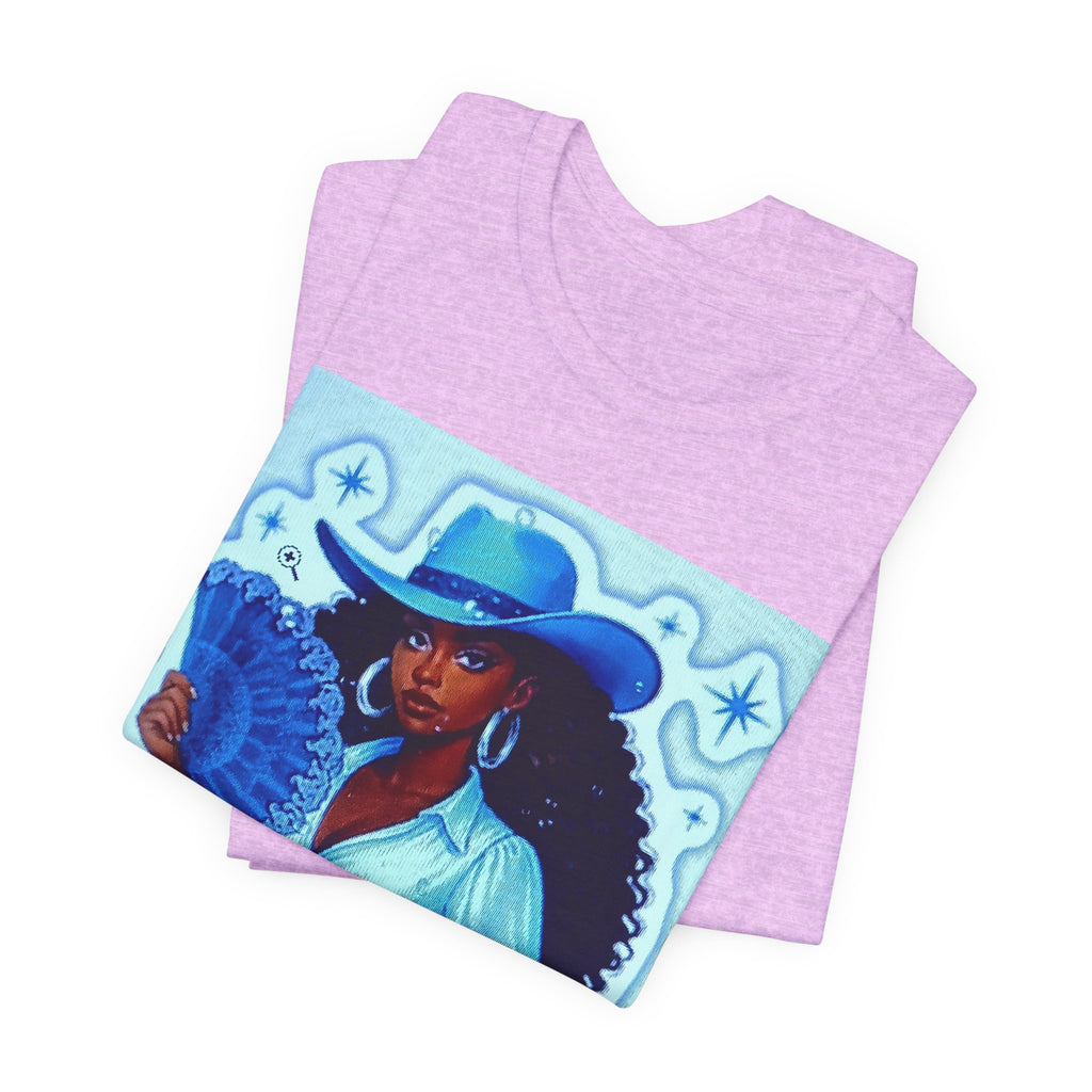 Denim & Diamonds Graphic T‑Shirt — Retro Blue Cowgirl Design