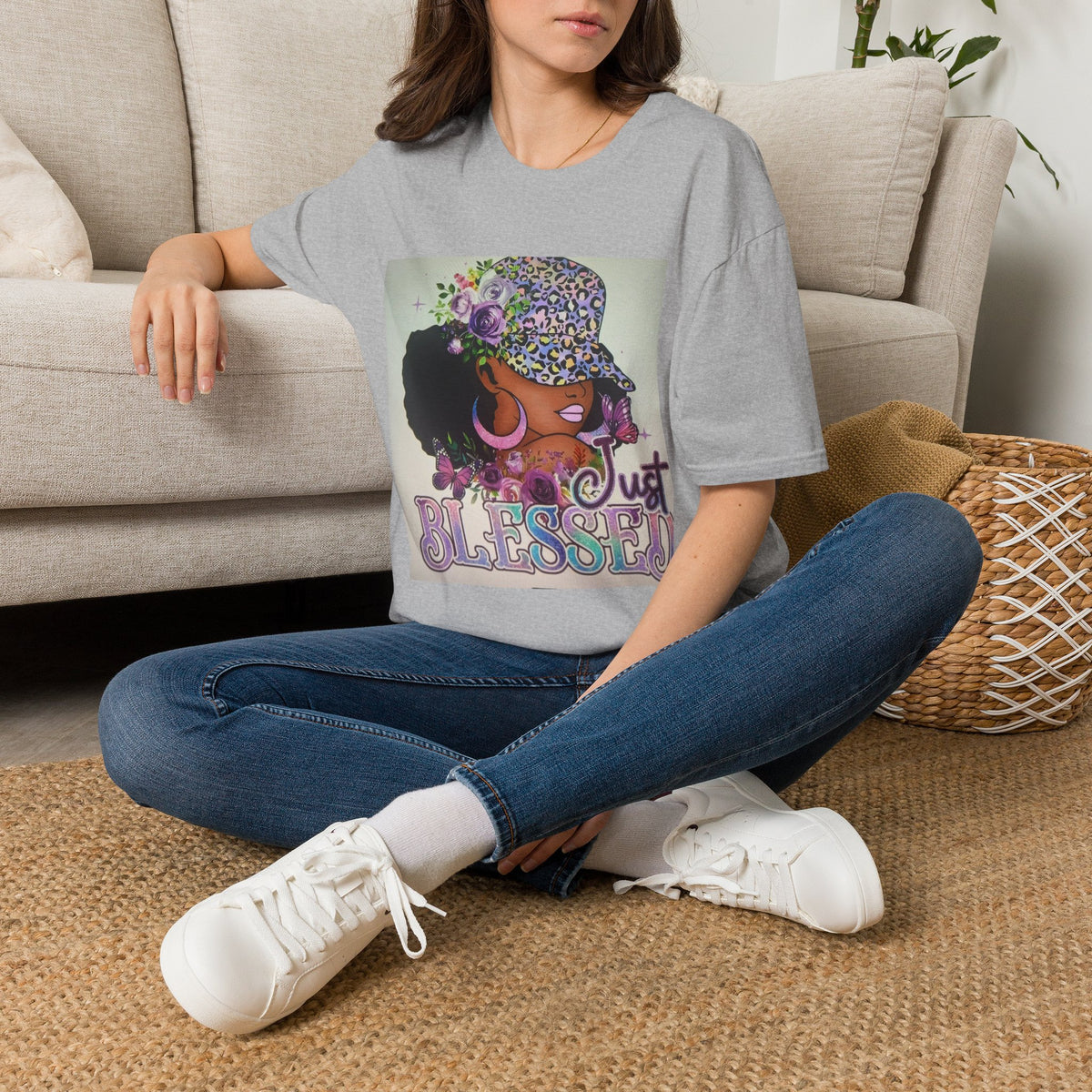 Just Blessed Afro Floral Tee