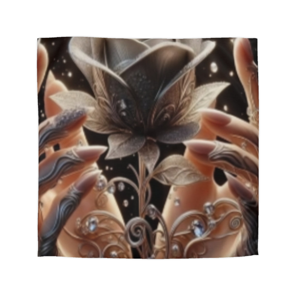 Black Rose Fantasy Duvet Cover — Elegant Floral Microfiber Bedding