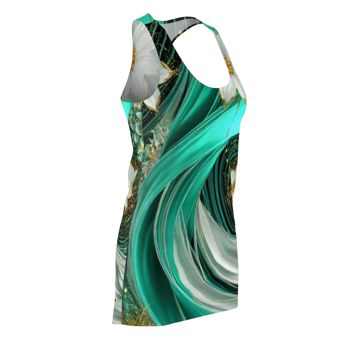 Teal Swirl Floral Racerback Dress — Women's AOP Sundress