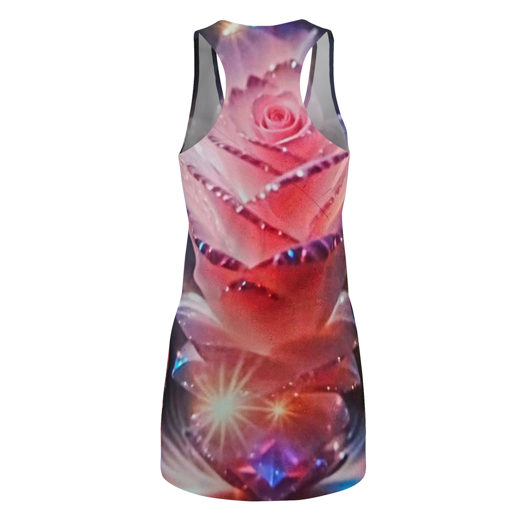 Rose Galaxy Racerback Dress — All-Over Print Floral Sparkle