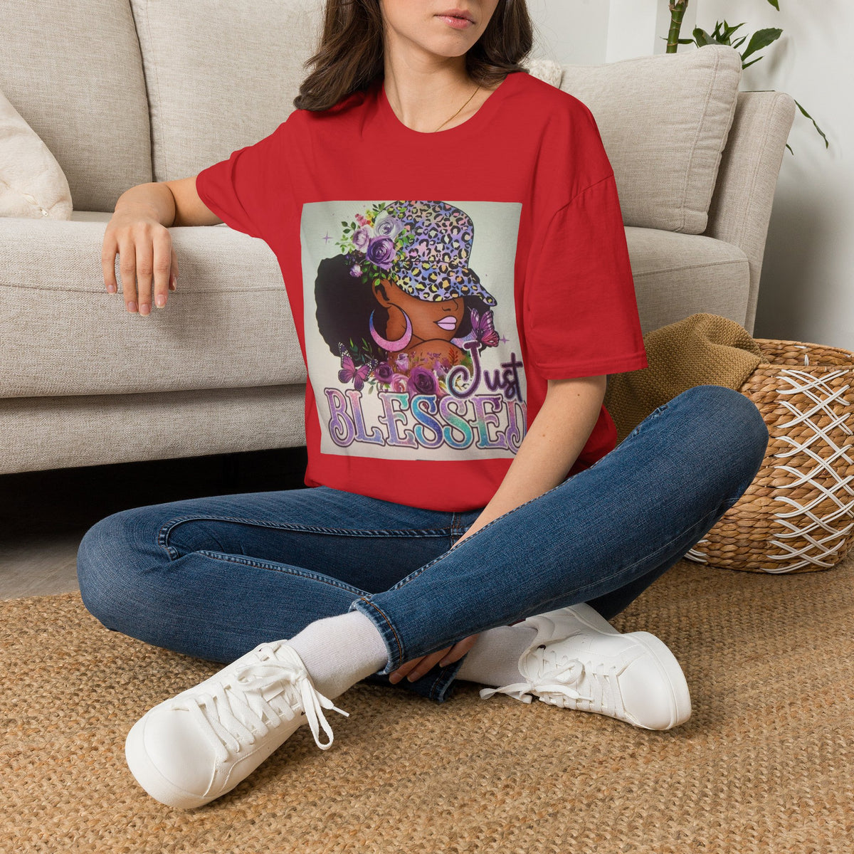 Just Blessed Afro Floral Tee