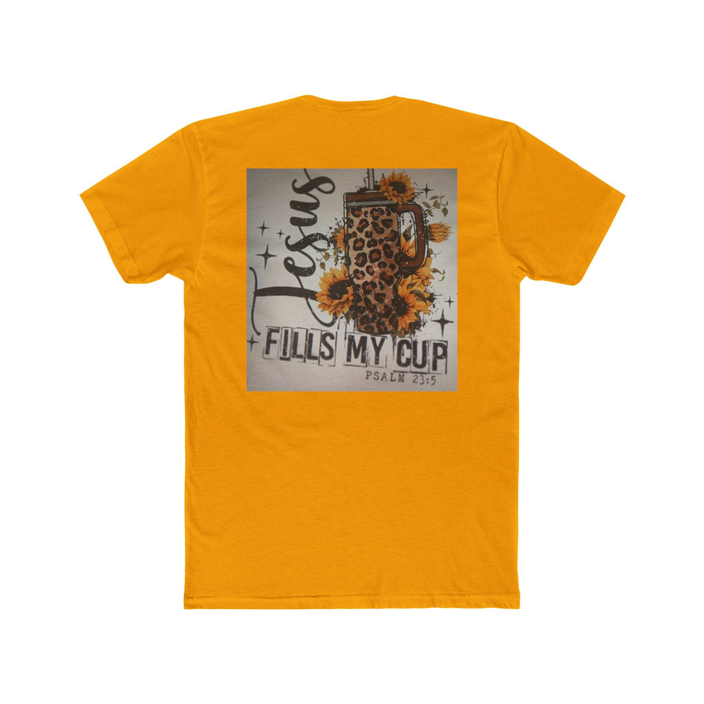 Christian Leopard Mug Graphic Tee — "Jesus Fills My Cup" Sunflower T-Shirt