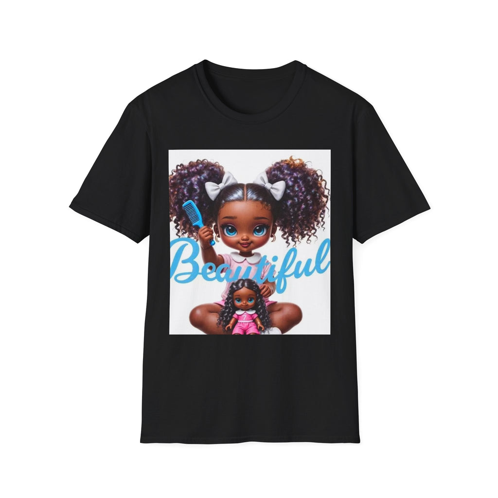 T-Shirt — "Beautiful" Cute Curly-Haired Doll Illustration Tee