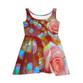 Holographic Rose Skater Dress - Floral Glitter Prism All-Over Print