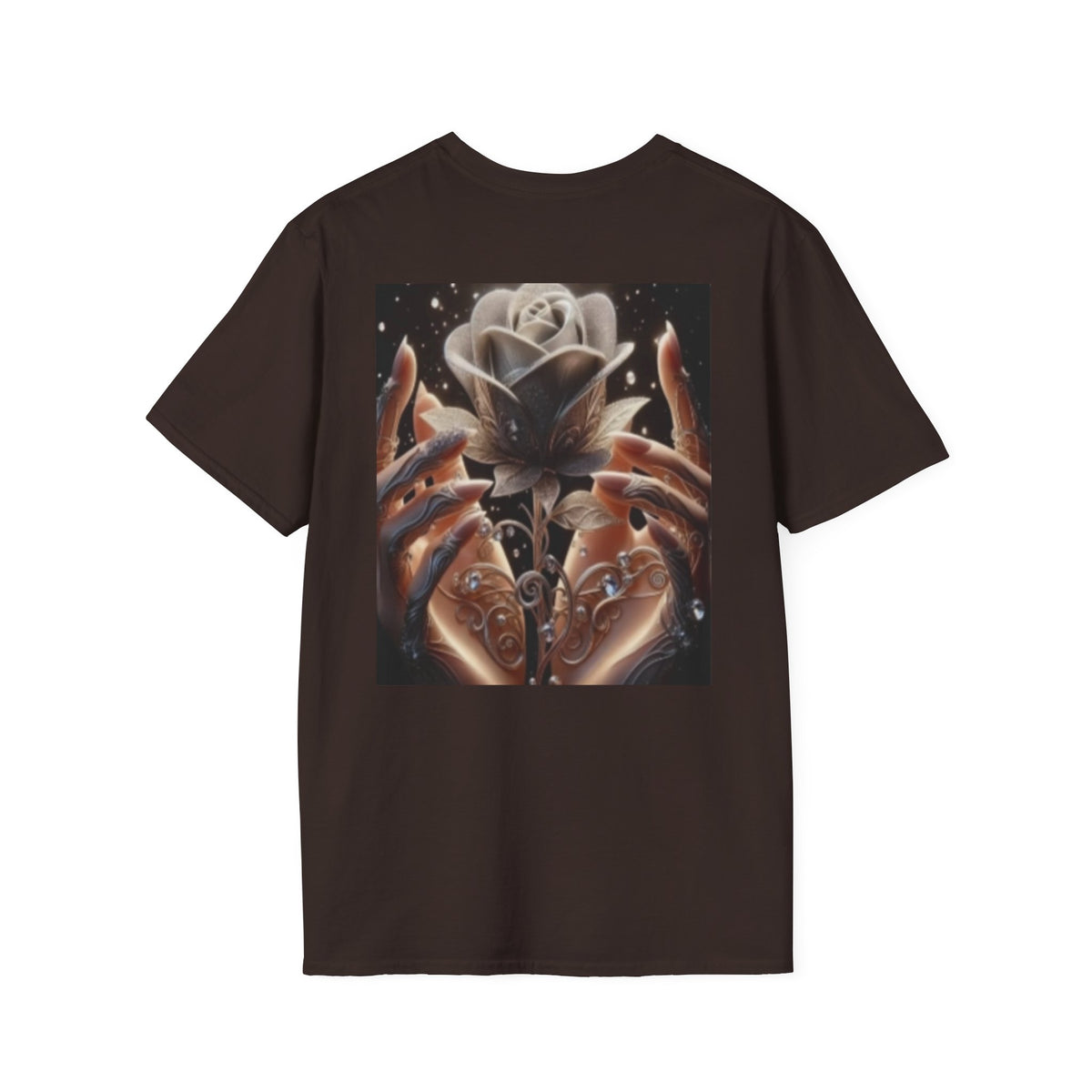 Floral Mystic Rose T‑Shirt — Ethereal Hands & Black Rose Graphic Tee