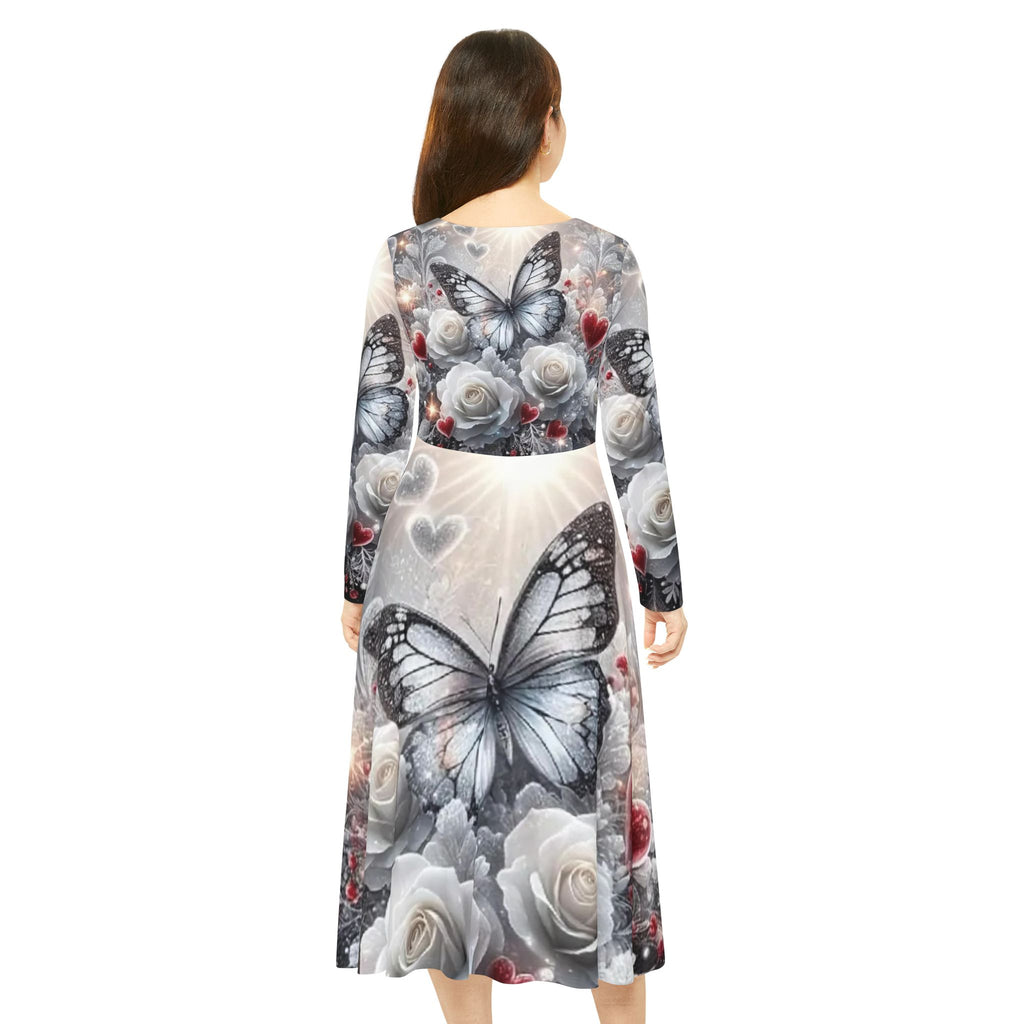 Butterfly Rose Long Sleeve Dance Dress — Floral Heart AOP