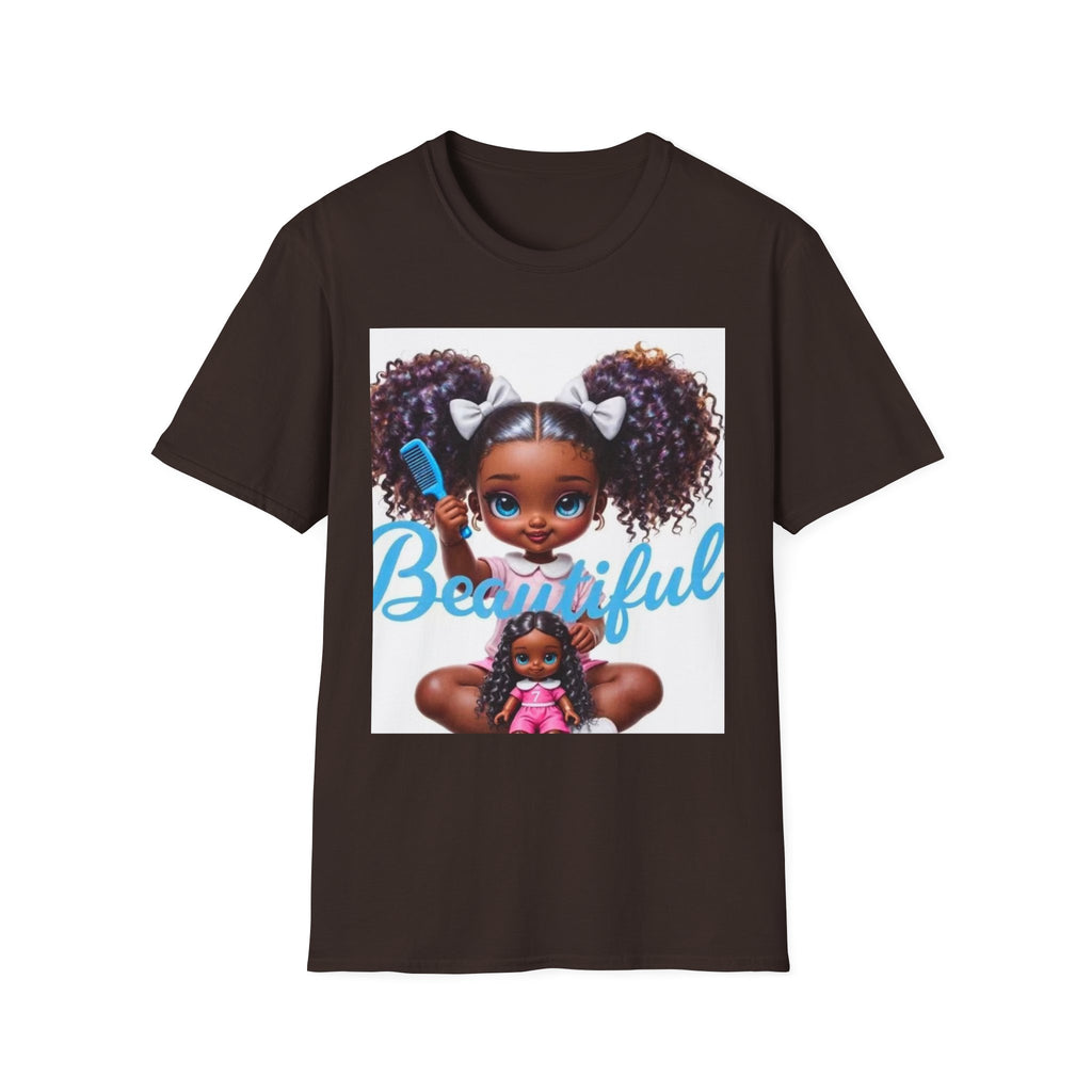 T-Shirt — "Beautiful" Cute Curly-Haired Doll Illustration Tee