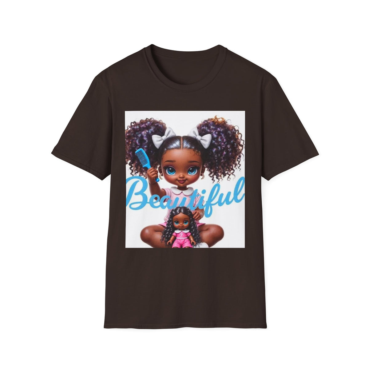 T-Shirt — "Beautiful" Cute Curly-Haired Doll Illustration Tee