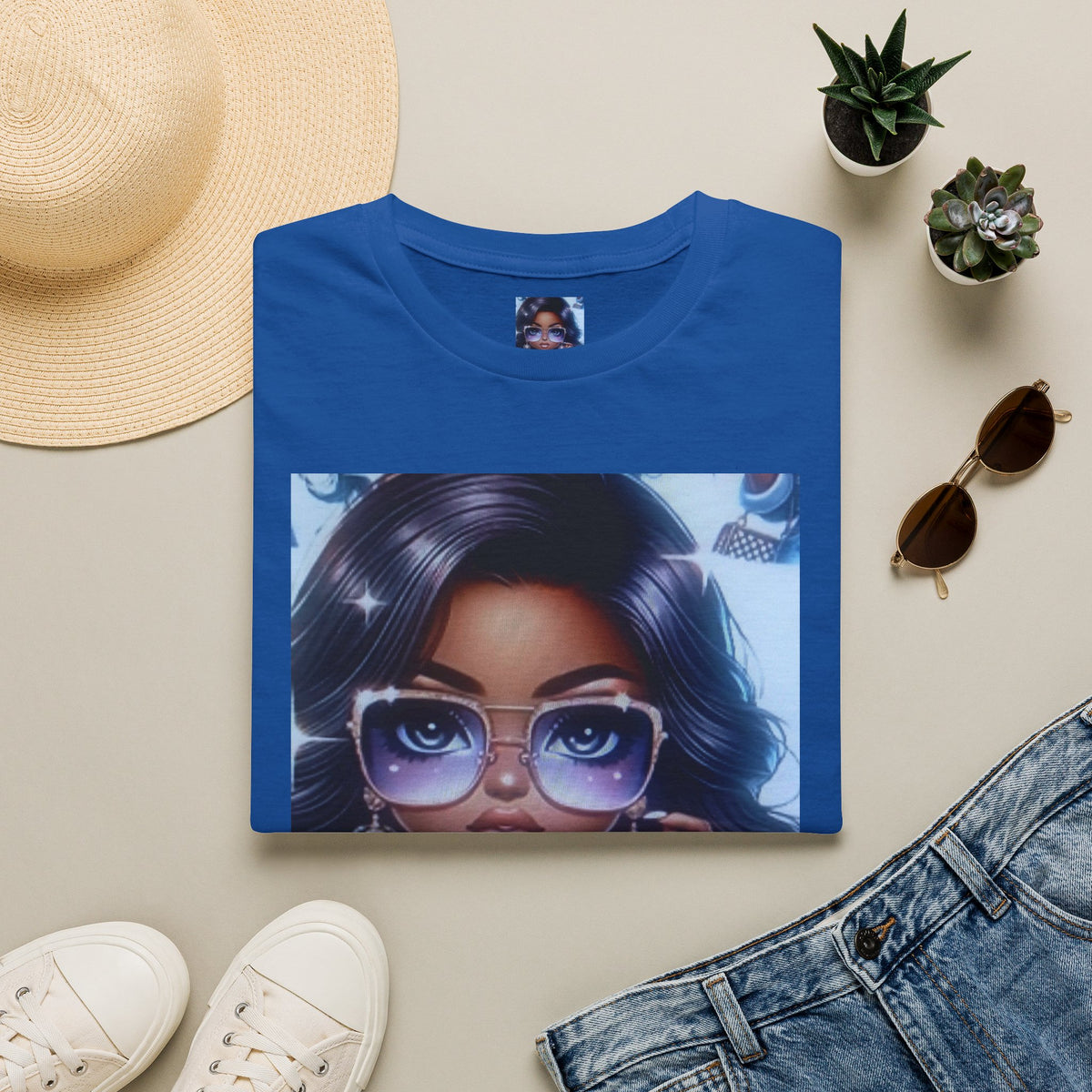 Afro Chic Graphic Tee — Girl with Sunglasses Illustration