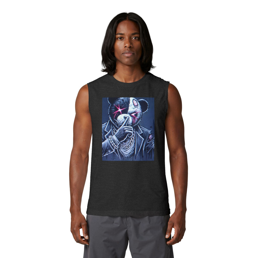 Mystery Bear Mask Muscle Tank — Dark Neon Graphic Tank Top