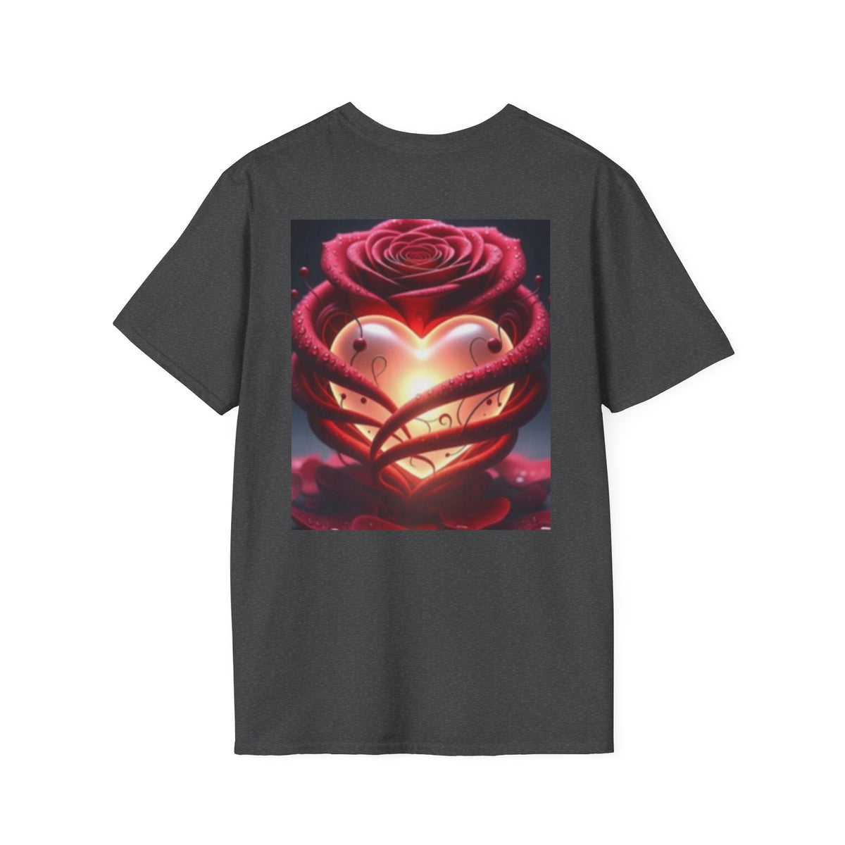 Heart Rose T-Shirt — Glowing Heart & Rose Graphic Tee