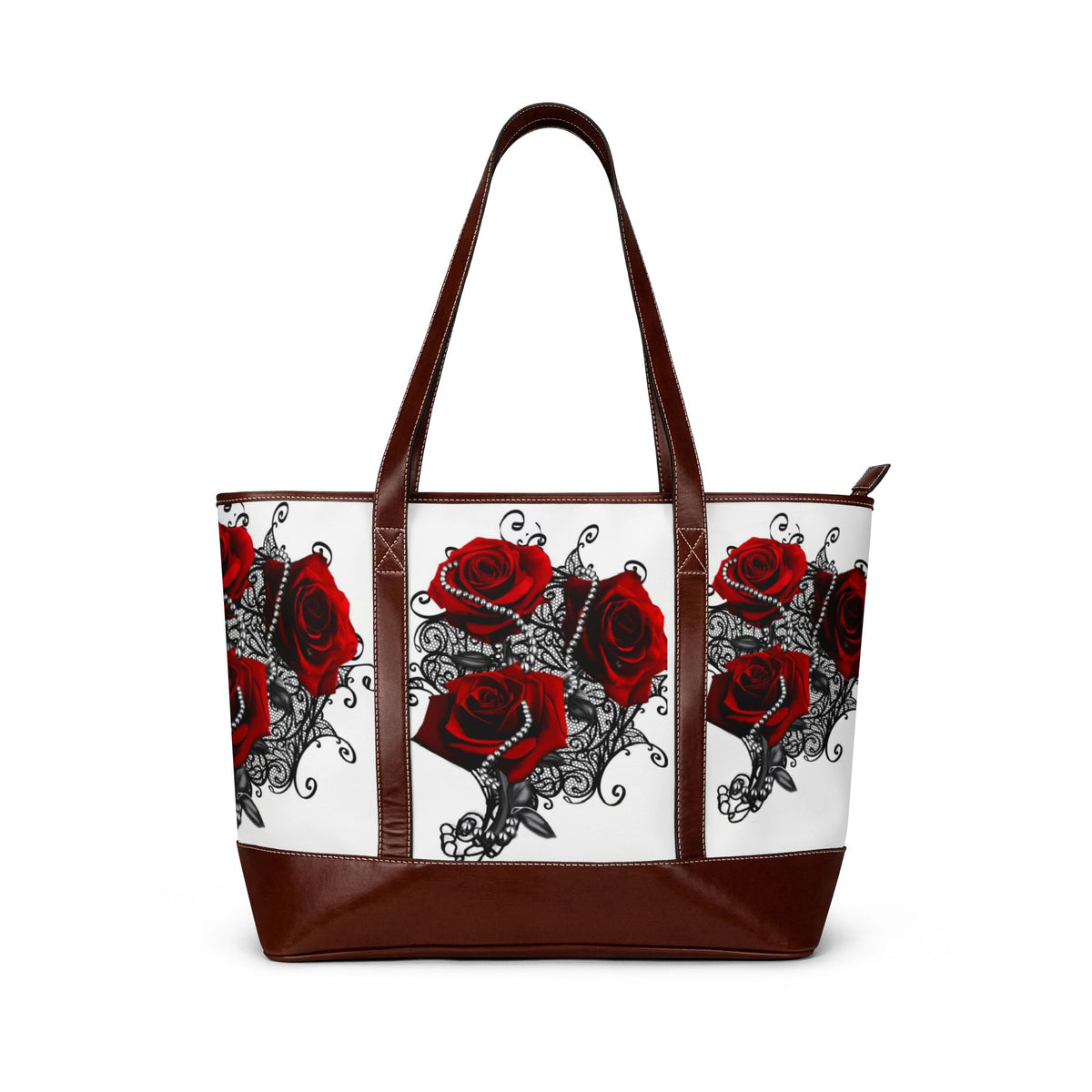 Red Rose Tattoo Tote Handbag — Gothic Floral Shoulder Bag, Romantic Valentine Gift