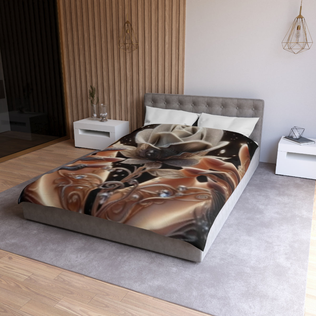 Black Rose Fantasy Duvet Cover — Elegant Floral Microfiber Bedding