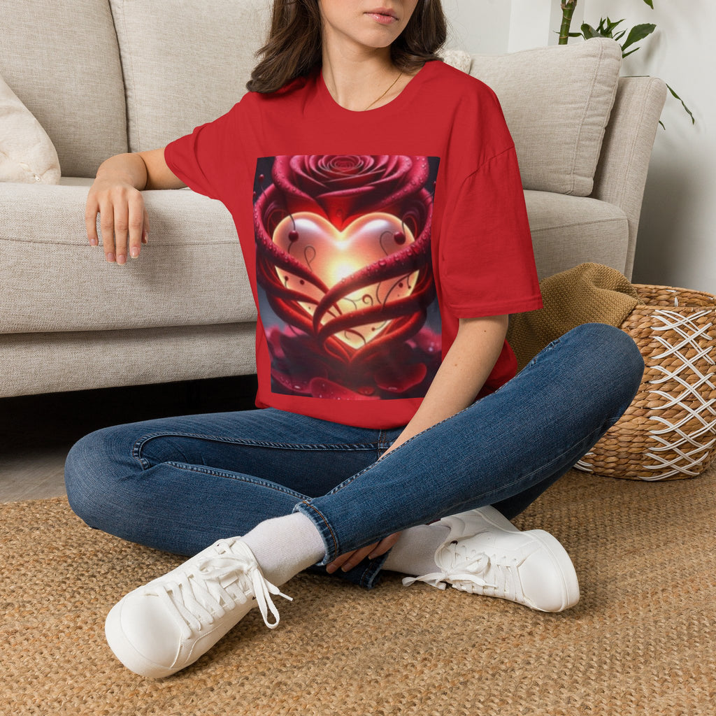 Heart Rose T-Shirt — Glowing Heart & Rose Graphic Tee