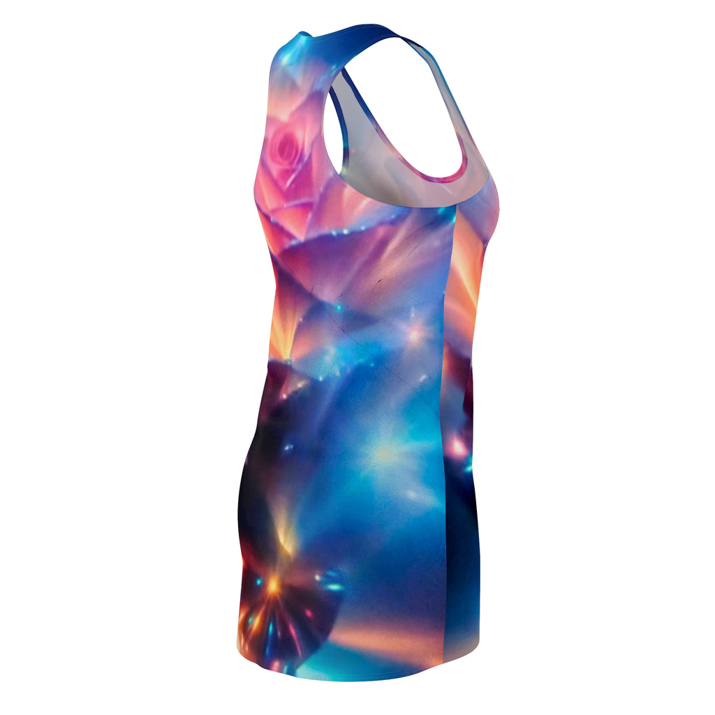 Galaxy Rose Racerback Dress — Vibrant Cosmic Floral AOP