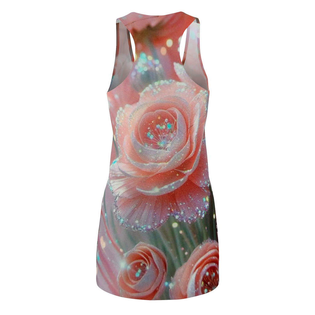 Pink Rose Sparkle Racerback Dress – Floral All-Over Print