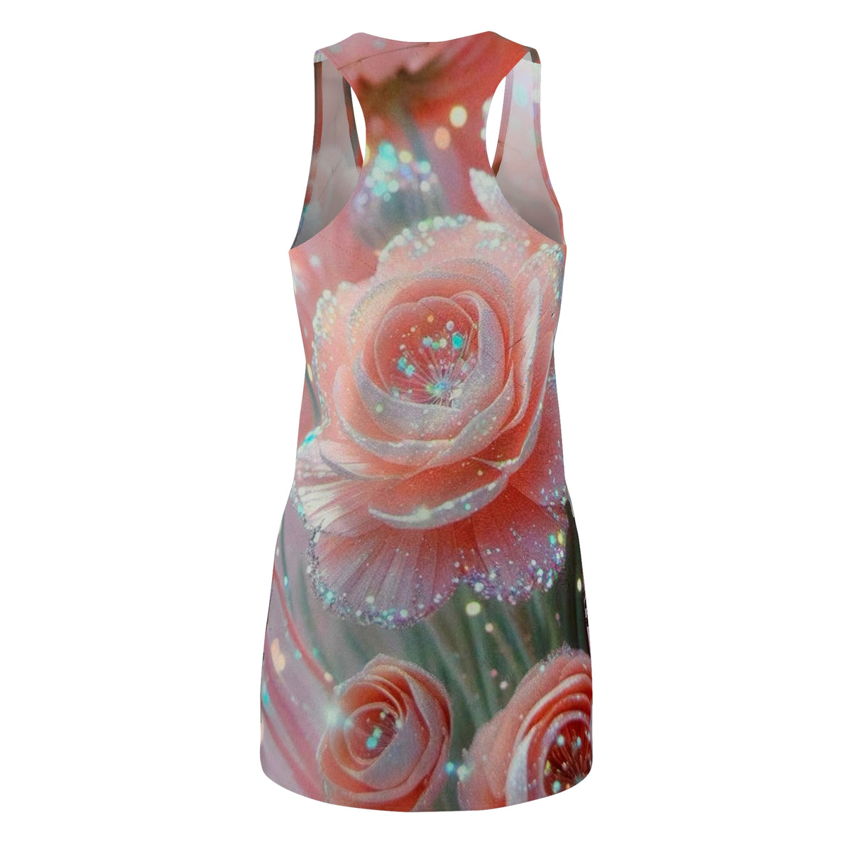 Pink Rose Sparkle Racerback Dress – Floral All-Over Print