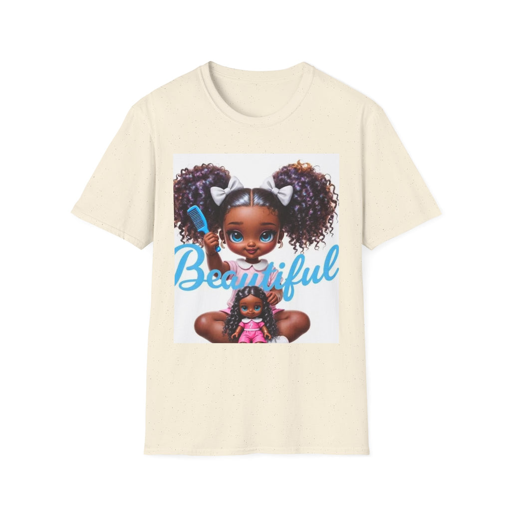 T-Shirt — "Beautiful" Cute Curly-Haired Doll Illustration Tee