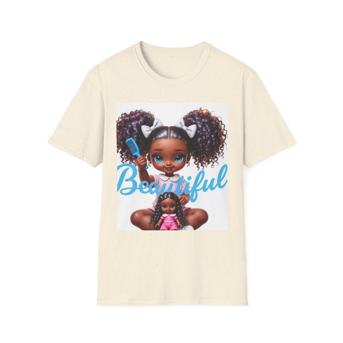 T-Shirt — "Beautiful" Cute Curly-Haired Doll Illustration Tee
