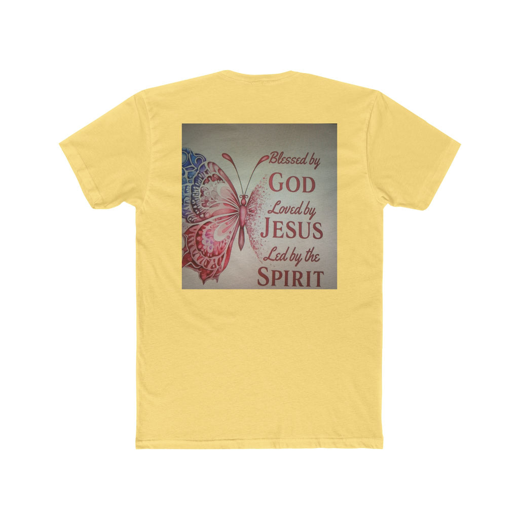 Blessed by God Butterfly Tee — "Blessed by God, Loved by Jesus, Led by the Spirit" Christian T-Shirt