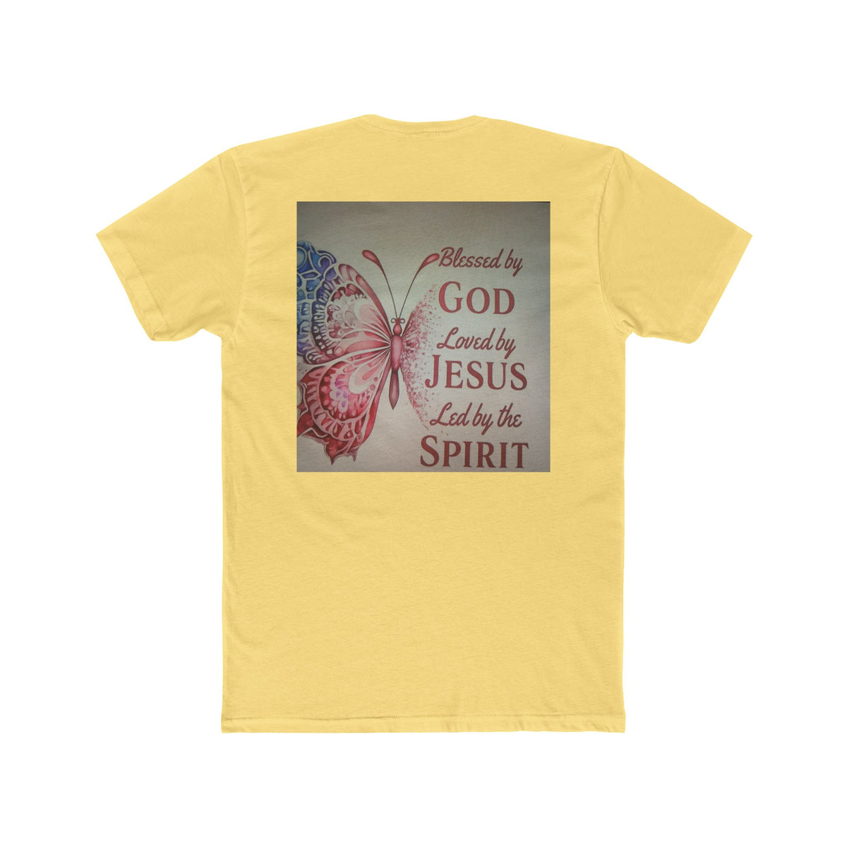 Blessed by God Butterfly Tee — "Blessed by God, Loved by Jesus, Led by the Spirit" Christian T-Shirt