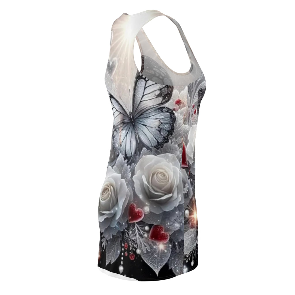 Butterfly & White Roses Racerback Dress – Romantic Floral AOP