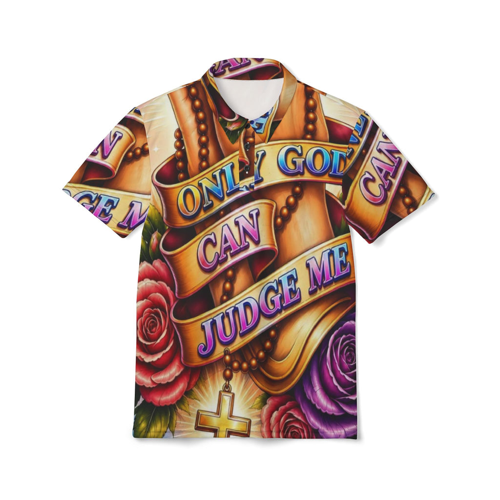All-Over Print Polo — "Only God Can Judge Me" Tattoo Cross Design