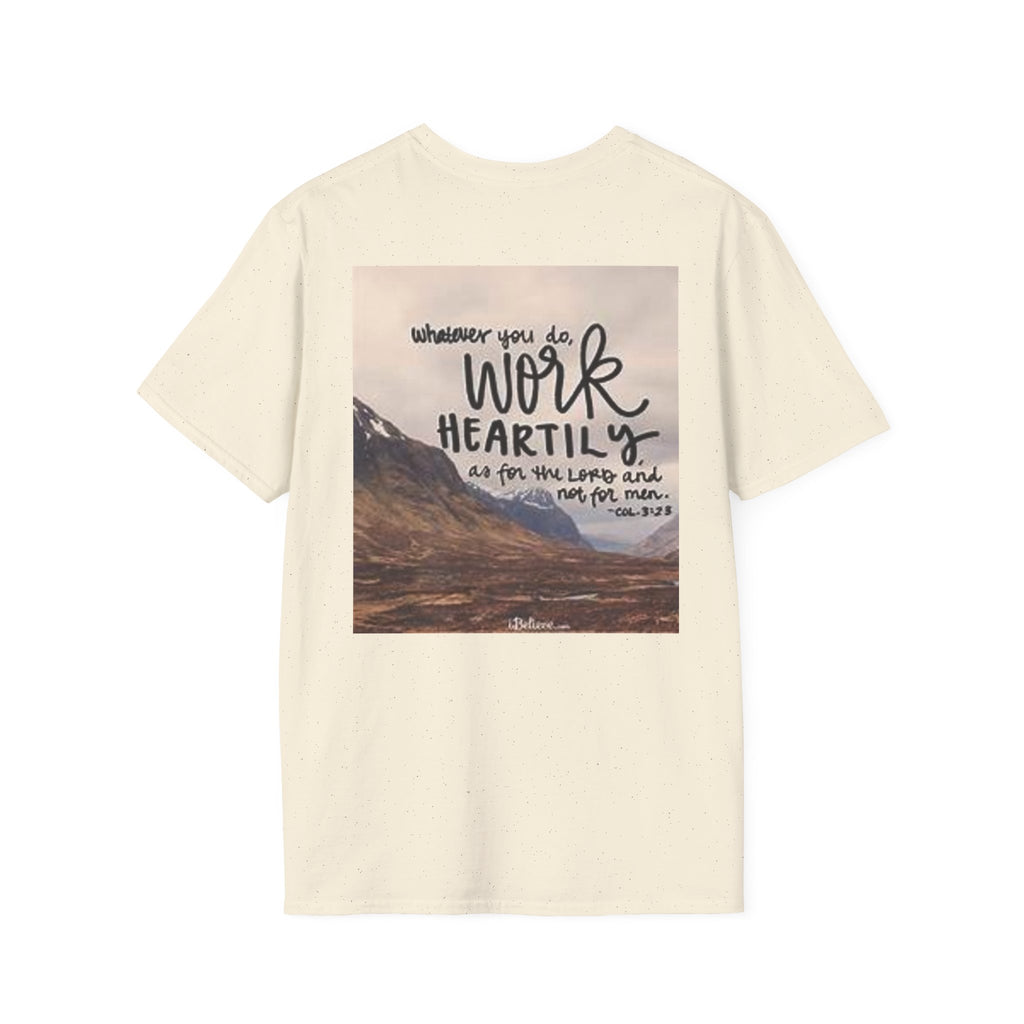 Work Heartily T-Shirt — Inspirational Christian Verse Tee (Colossians 3:23)